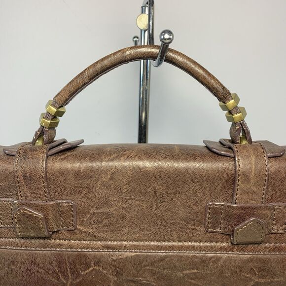 orYANY Brown Leather Pushlock Briefcase Messenger Crossbody Bag - Picture 10 of 16